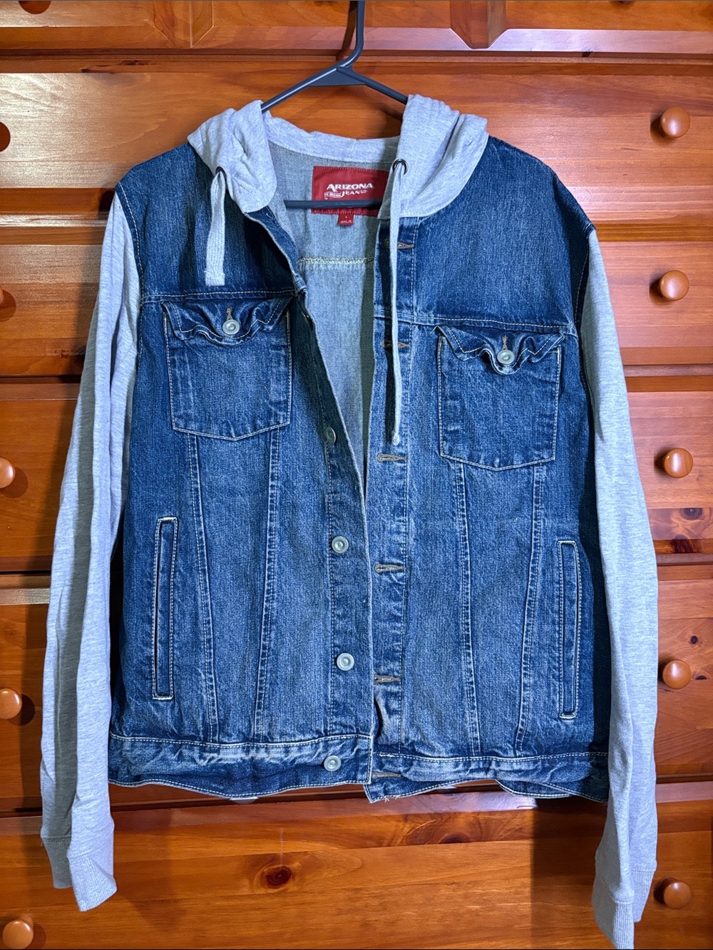 Arizona Jean Company Denim Jacket with Gray Knit Hood & Sleeves